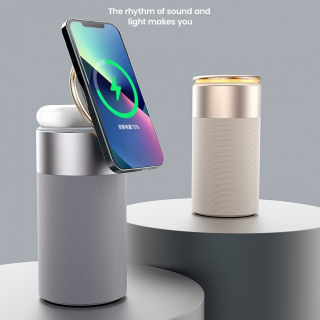 3-In-1 Multi-Functional Device: The Ultimate Convenience For IPhone, AirPods, And Home Entertainment - Wireless Charger Portable Bluetooth Speaker With Touch Lamp For Home And Office