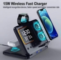 5 in 1 Foldable Wireless Charging Station 15W Adapter Fast Wireless Charging for Multiple Devices with Alarm Clock Night Light