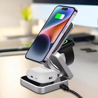 3 in 1 Charging Station for Apple, Fast Magnetic Wireless Charger Compatible with iPhone 15 14 13 12 Pro/Max/Plus, 5W for Apple Watch 9/8/7/6/5/4/3/2/SE/Ultra 2, AirPods 3/2/Pro [ Black & White ]