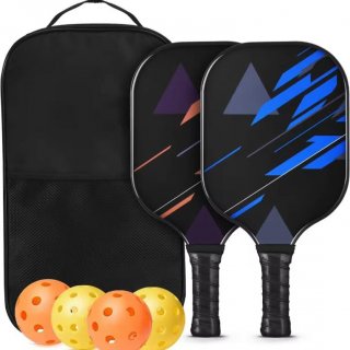 Lightweight Fiberglass Pickleball Paddle 2-Piece Set for Beginners & Professionals - Includes 4 Balls