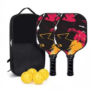 Premium Fiberglass Carbon Fiber Surface Pickleball Paddles Set with 4 Balls and Mesh Storage Bag