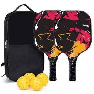 Factory Outlet Fiberglass Carbon Fiber Surface Pickleball Paddles Set with 4 Balls & Mesh Bag